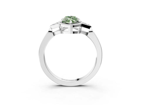 White gold Hexagonal Halo Fancy Green Marquise Cut Diamond Solitaire with Pavé Band and Four-Prong Setting_18