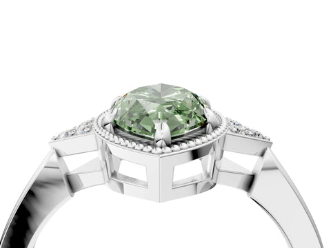 White gold Hexagonal Halo Fancy Green Marquise Cut Diamond Solitaire with Pavé Band and Four-Prong Setting_19
