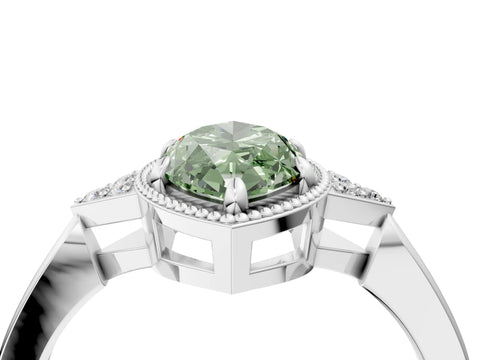 White gold Hexagonal Halo Fancy Green Marquise Cut Diamond Solitaire with Pavé Band and Four-Prong Setting_25