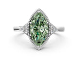 White gold Hexagonal Halo Fancy Green Marquise Cut Diamond Solitaire with Pavé Band and Four-Prong Setting_27