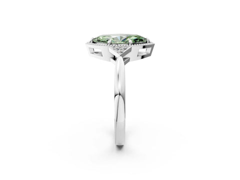 White gold Hexagonal Halo Fancy Green Marquise Cut Diamond Solitaire with Pavé Band and Four-Prong Setting_29