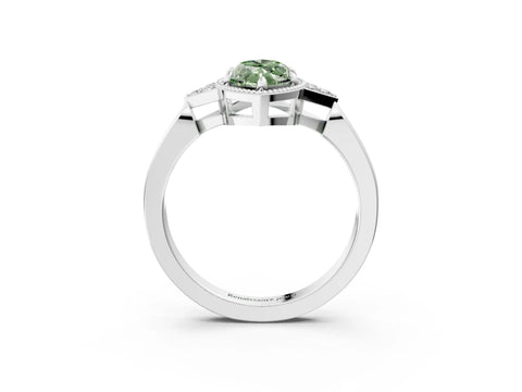 White gold Hexagonal Halo Fancy Green Marquise Cut Diamond Solitaire with Pavé Band and Four-Prong Setting_30