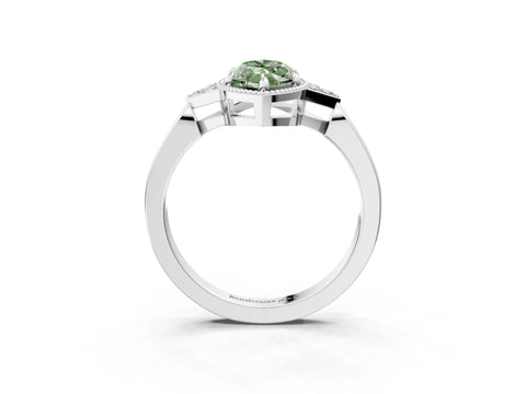 White gold Hexagonal Halo Fancy Green Marquise Cut Diamond Solitaire with Pavé Band and Four-Prong Setting_6