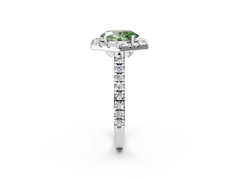 White gold Hexagonal Halo Fancy Green Oval Cut Diamond Pavé Band with Four-Prong Setting_2