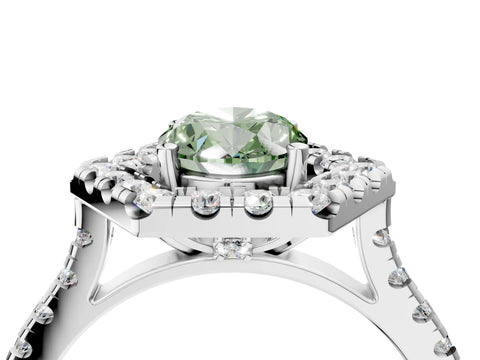White gold Hexagonal Halo Fancy Green Oval Cut Diamond Pavé Band with Four-Prong Setting_4