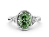 White gold Hexagonal Halo Fancy Green Oval Cut Diamond Solitaire with Pavé Band and Four-Prong Setting_15