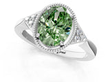 White gold Hexagonal Halo Fancy Green Oval Cut Diamond Solitaire with Pavé Band and Four-Prong Setting_16