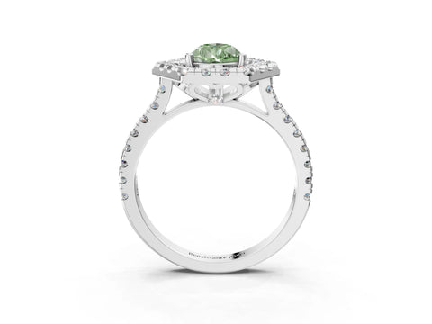 White gold Hexagonal Halo Fancy Green Pear Cut Diamond Pavé Band with Four-Prong Setting_3