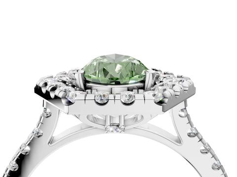 White gold Hexagonal Halo Fancy Green Pear Cut Diamond Pavé Band with Four-Prong Setting_4