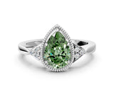 White gold Hexagonal Halo Fancy Green Pear Cut Diamond Solitaire with Pavé Band and Four-Prong Setting_15