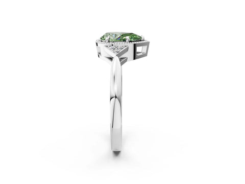 White gold Hexagonal Halo Fancy Green Pear Cut Diamond Solitaire with Pavé Band and Four-Prong Setting_17