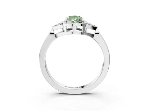 White gold Hexagonal Halo Fancy Green Pear Cut Diamond Solitaire with Pavé Band and Four-Prong Setting_18