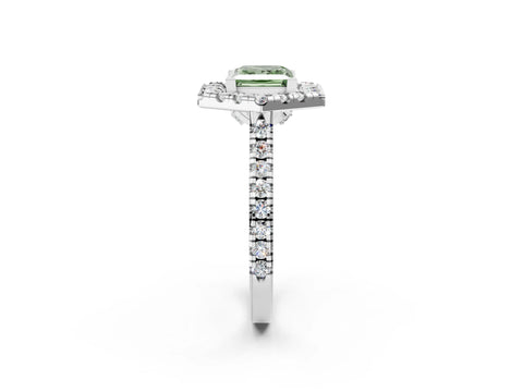 White gold Hexagonal Halo Fancy Green Princess Cut Diamond Pavé Band with Four-Prong Setting_2