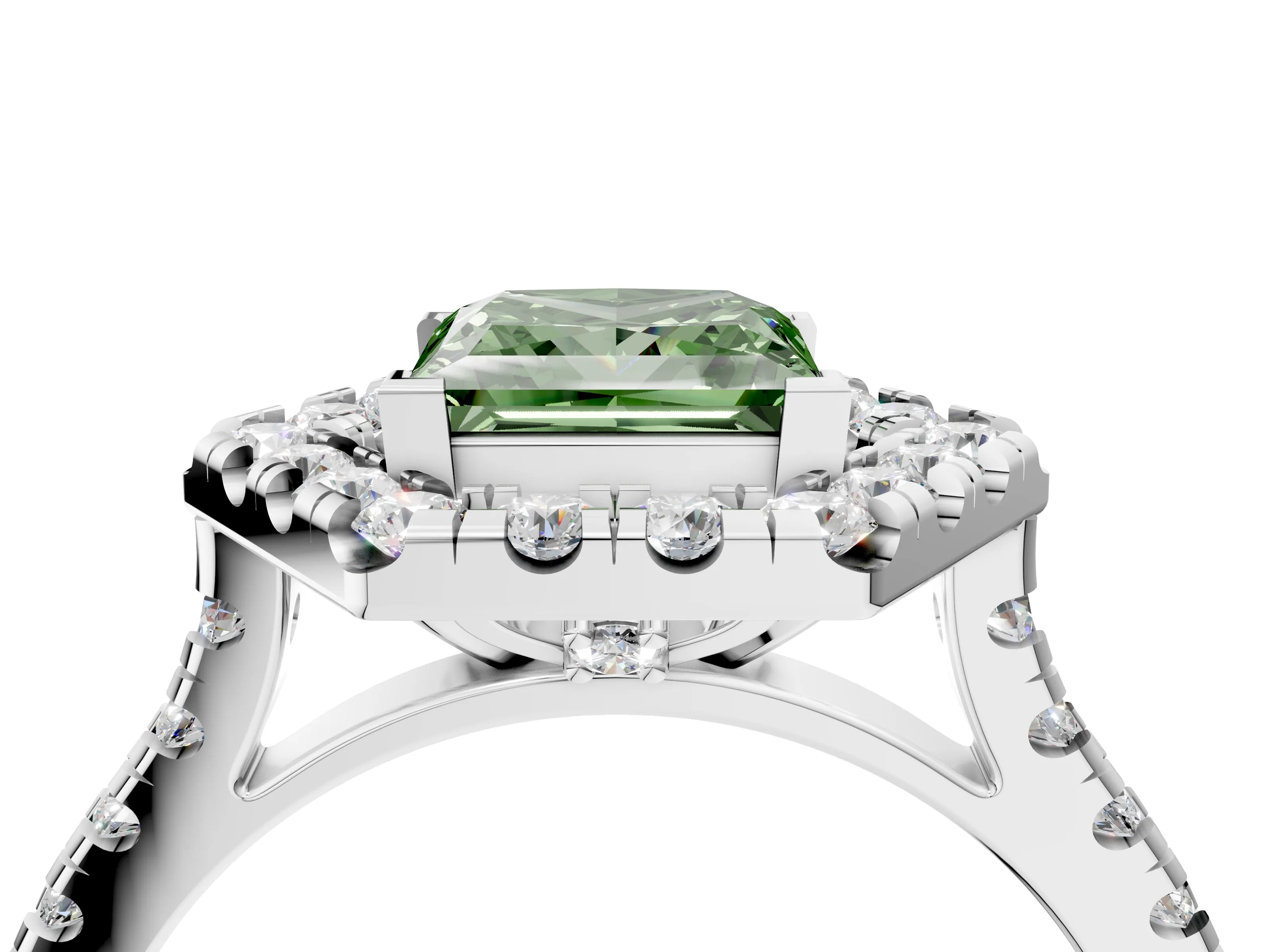 White gold Hexagonal Halo Fancy Green Princess Cut Diamond Pavé Band with Four-Prong Setting_4