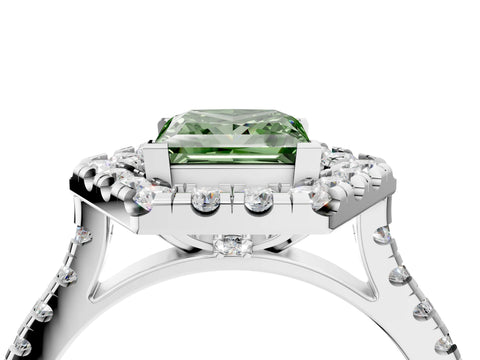 White gold Hexagonal Halo Fancy Green Princess Cut Diamond Pavé Band with Four-Prong Setting_4