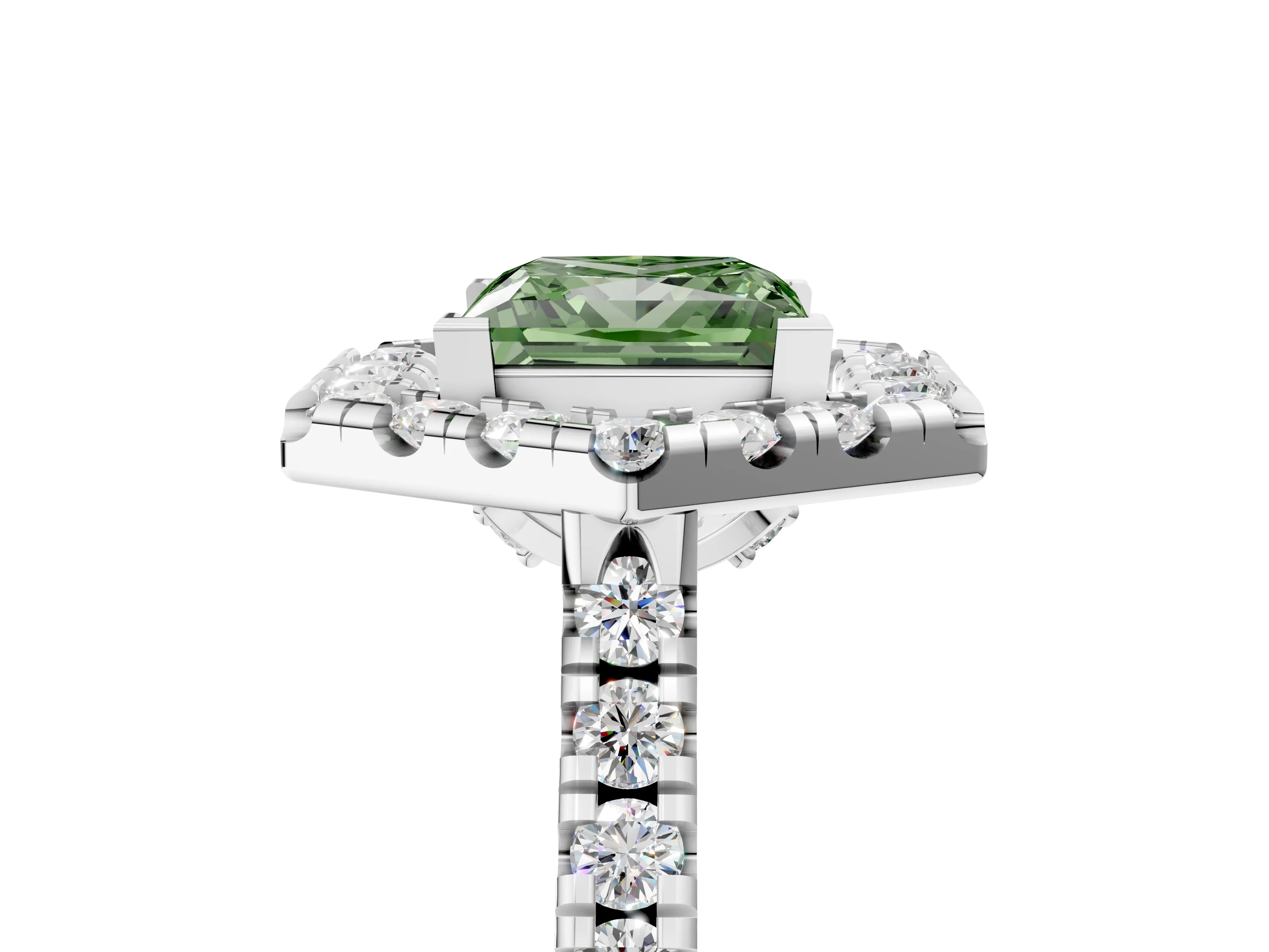 White gold Hexagonal Halo Fancy Green Princess Cut Diamond Pavé Band with Four-Prong Setting_5