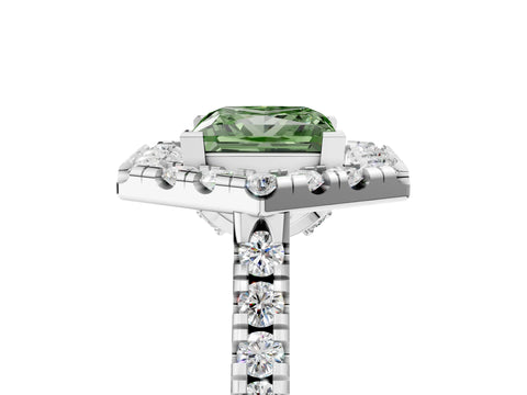White gold Hexagonal Halo Fancy Green Princess Cut Diamond Pavé Band with Four-Prong Setting_5