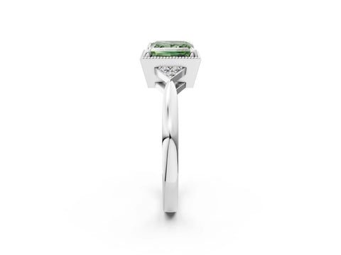 White gold Hexagonal Halo Fancy Green Princess Cut Diamond Solitaire with Pavé Band and Four-Prong Setting_17