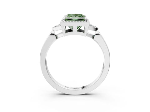 White gold Hexagonal Halo Fancy Green Princess Cut Diamond Solitaire with Pavé Band and Four-Prong Setting_18