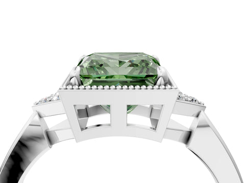 White gold Hexagonal Halo Fancy Green Princess Cut Diamond Solitaire with Pavé Band and Four-Prong Setting_19