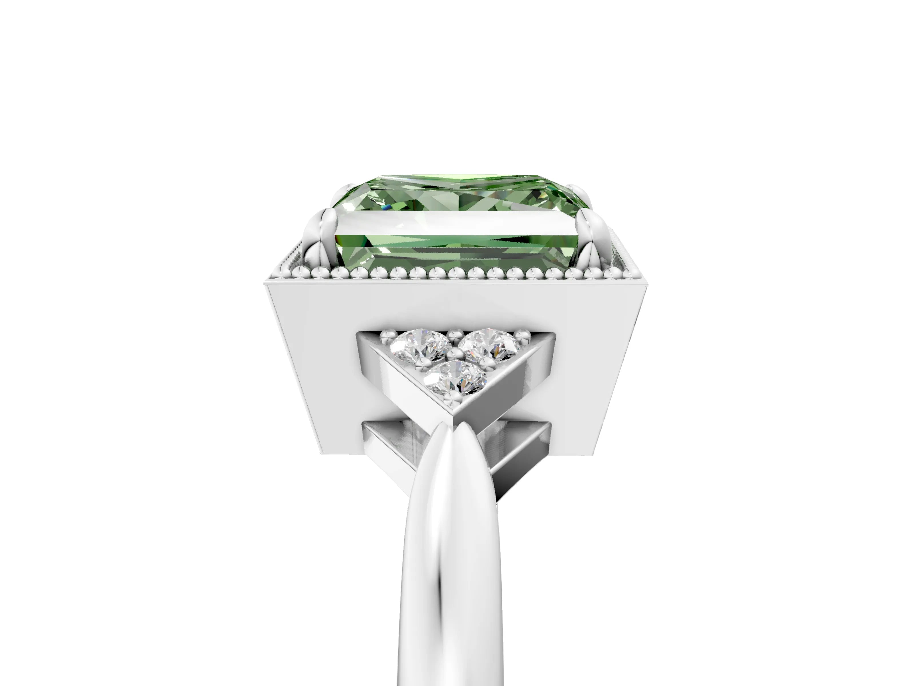White gold Hexagonal Halo Fancy Green Princess Cut Diamond Solitaire with Pavé Band and Four-Prong Setting_20