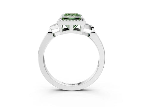 White gold Hexagonal Halo Fancy Green Princess Cut Diamond Solitaire with Pavé Band and Four-Prong Setting_6