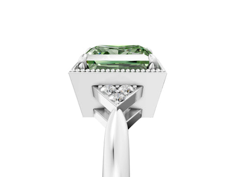 White gold Hexagonal Halo Fancy Green Princess Cut Diamond Solitaire with Pavé Band and Four-Prong Setting_8