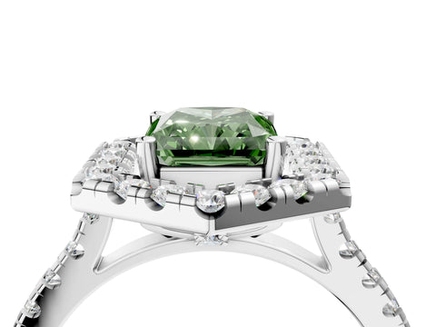 White gold Hexagonal Halo Fancy Green Radiant Cut Diamond Pavé Band with Four-Prong Setting_4