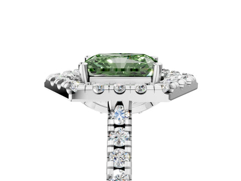 White gold Hexagonal Halo Fancy Green Radiant Cut Diamond Pavé Band with Four-Prong Setting_5