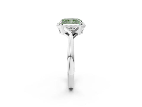 White gold Hexagonal Halo Fancy Green Radiant Cut Diamond Solitaire with Pavé Band and Four-Prong Setting_17