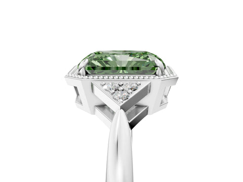 White gold Hexagonal Halo Fancy Green Radiant Cut Diamond Solitaire with Pavé Band and Four-Prong Setting_20