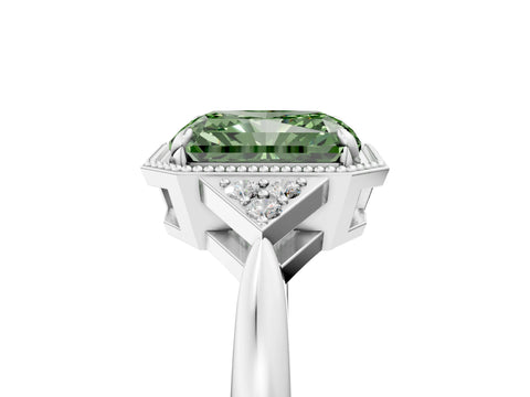 White gold Hexagonal Halo Fancy Green Radiant Cut Diamond Solitaire with Pavé Band and Four-Prong Setting_8