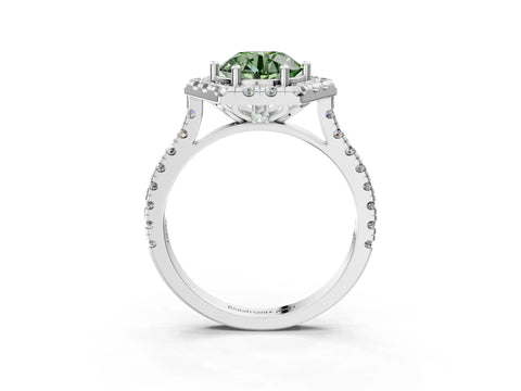 White gold Hexagonal Halo Fancy Green Round Cut Diamond Pavé Band with Four-Prong Setting_33
