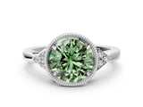 White gold Hexagonal Halo Fancy Green Round Cut Diamond Solitaire with Pavé Band and Four-Prong Setting_15