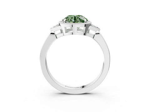 White gold Hexagonal Halo Fancy Green Round Cut Diamond Solitaire with Pavé Band and Four-Prong Setting_18