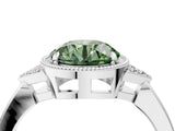 White gold Hexagonal Halo Fancy Green Round Cut Diamond Solitaire with Pavé Band and Four-Prong Setting_19