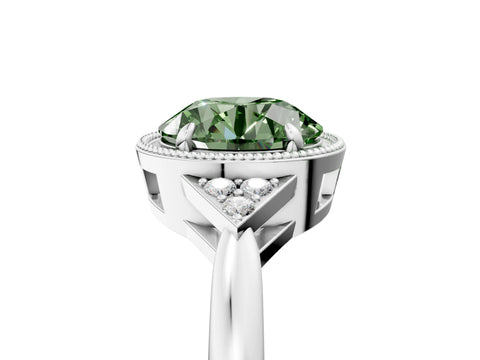 White gold Hexagonal Halo Fancy Green Round Cut Diamond Solitaire with Pavé Band and Four-Prong Setting_20
