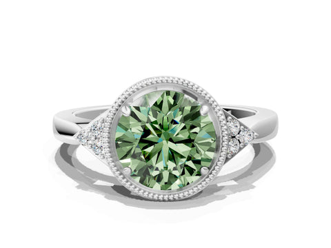 White gold Hexagonal Halo Fancy Green Round Cut Diamond Solitaire with Pavé Band and Four-Prong Setting_3