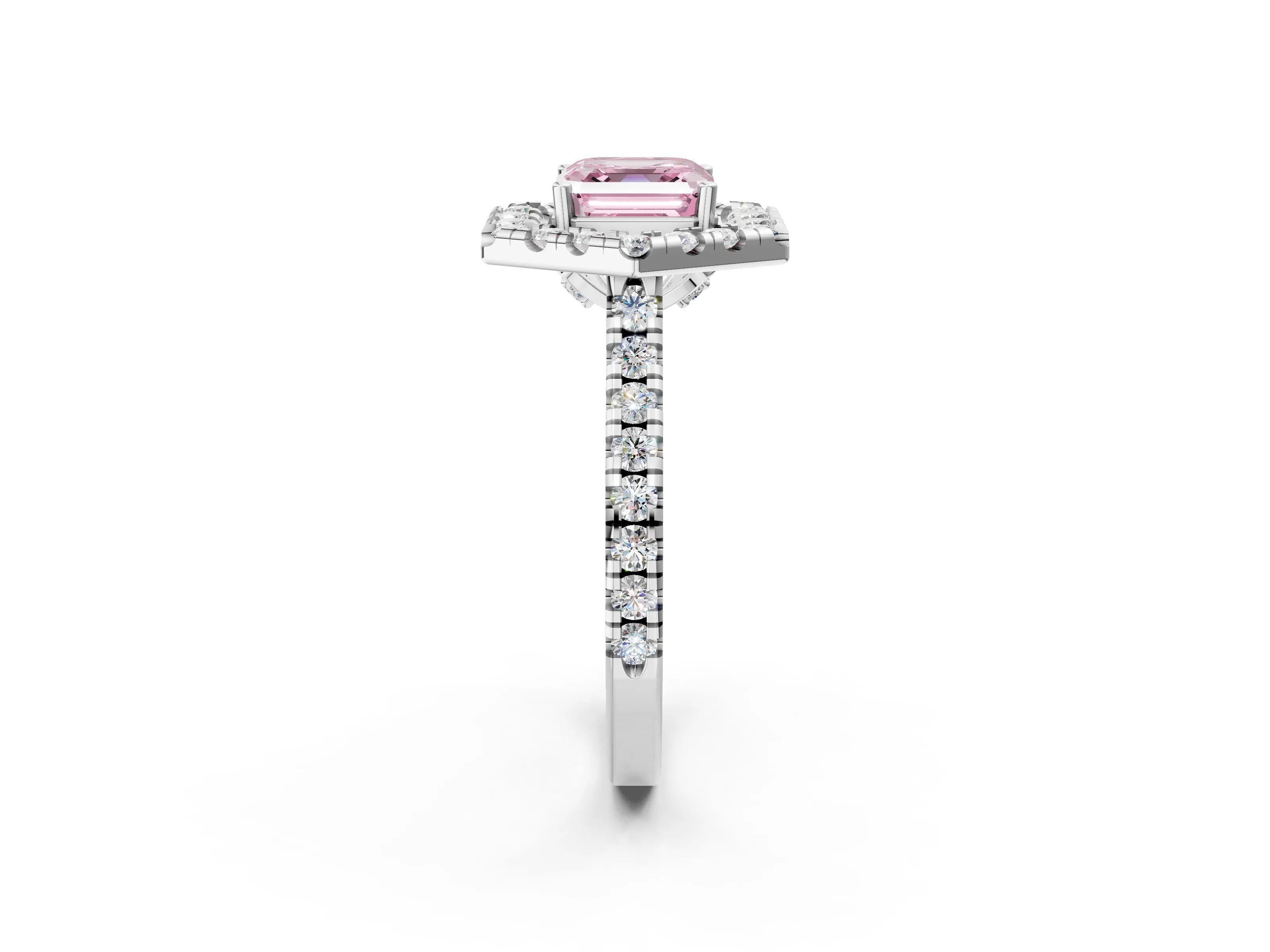 White gold Hexagonal Halo Fancy Pink Asscher Cut Diamond Pavé Band with Four-Prong Setting_2