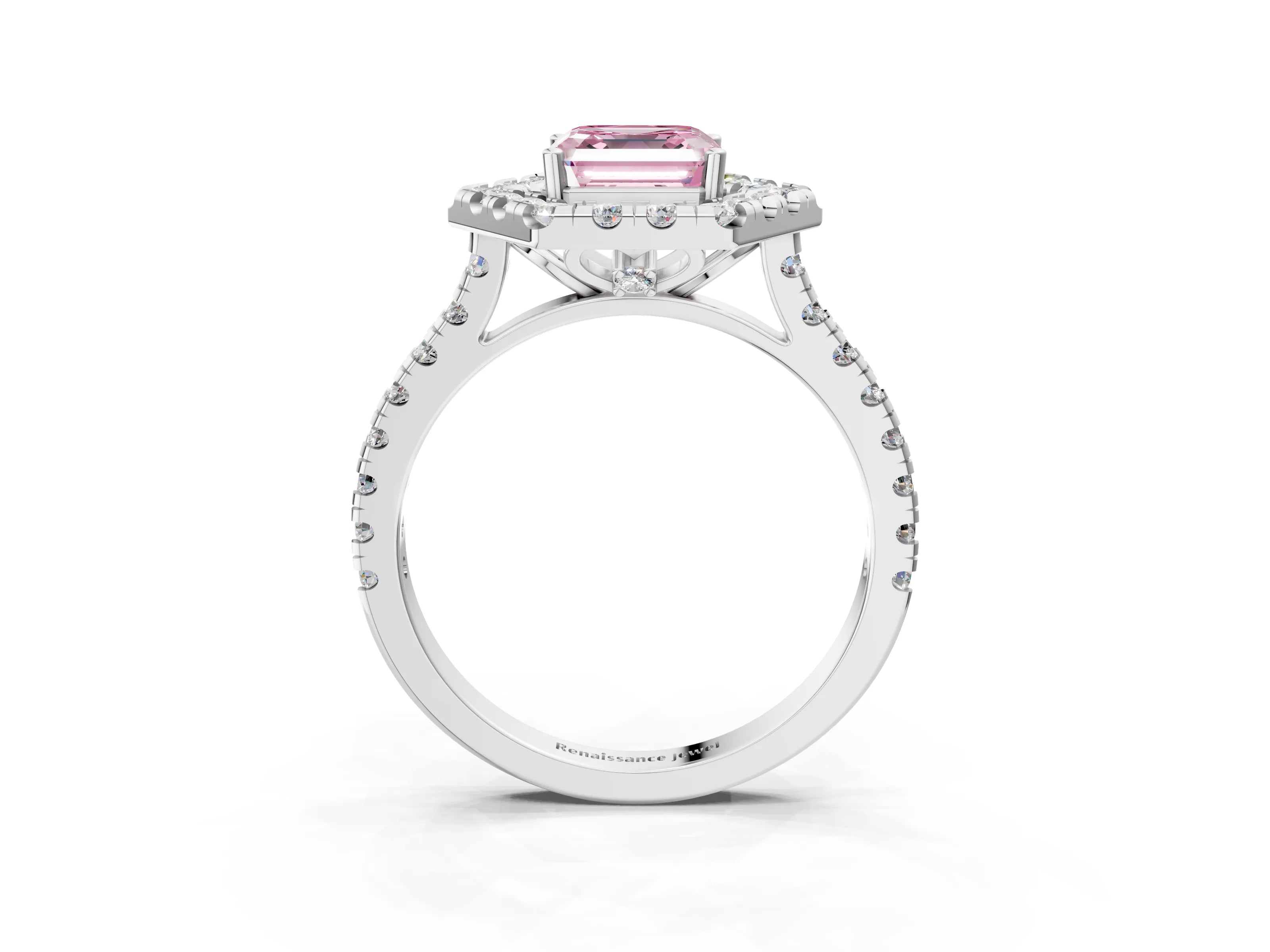 White gold Hexagonal Halo Fancy Pink Asscher Cut Diamond Pavé Band with Four-Prong Setting_3