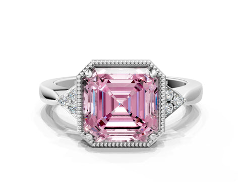 White gold Hexagonal Halo Fancy Pink Asscher Cut Diamond Solitaire with Pavé Band and Four-Prong Setting_15