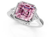White gold Hexagonal Halo Fancy Pink Asscher Cut Diamond Solitaire with Pavé Band and Four-Prong Setting_16