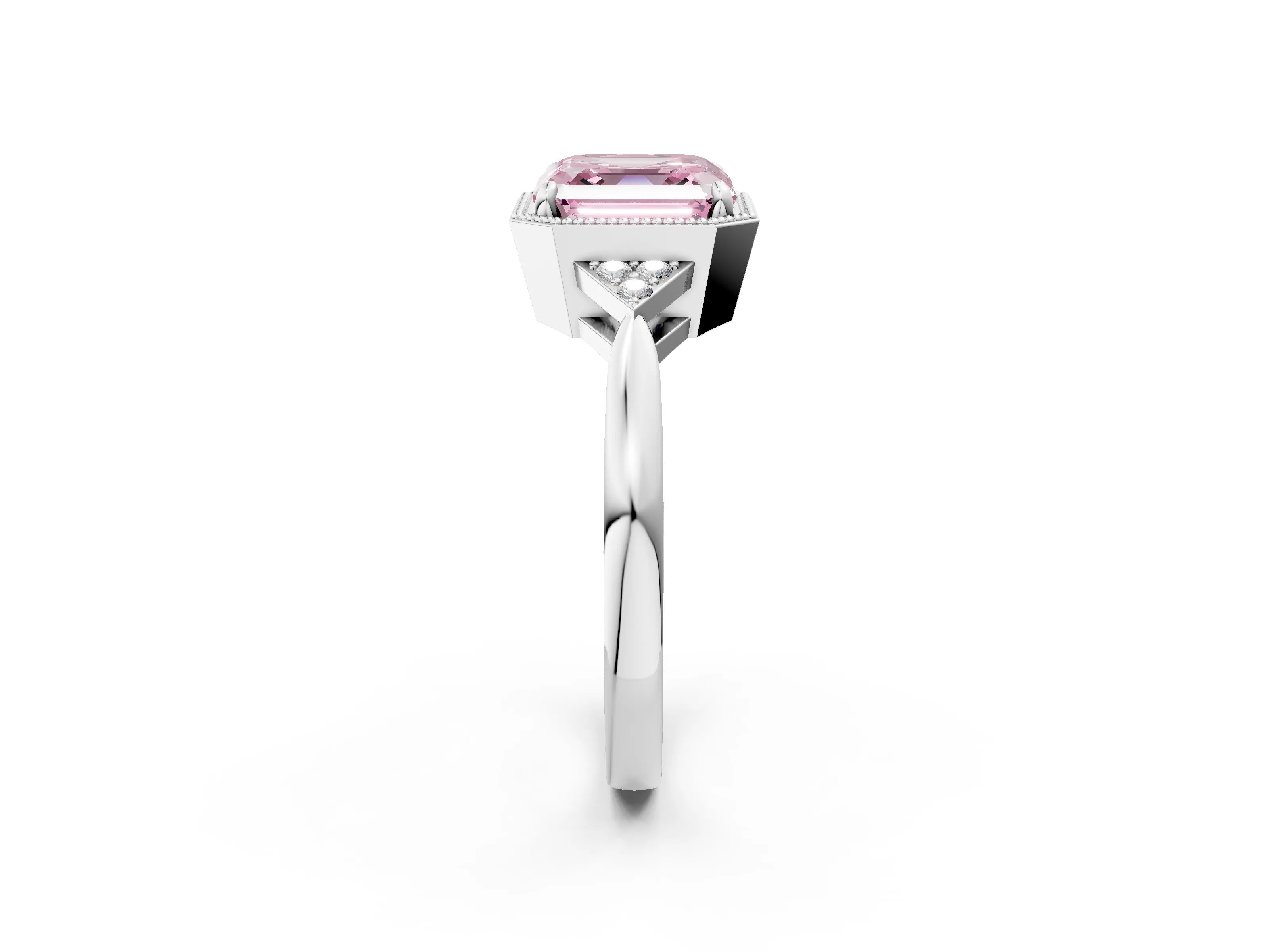 White gold Hexagonal Halo Fancy Pink Asscher Cut Diamond Solitaire with Pavé Band and Four-Prong Setting_17