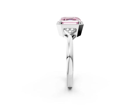White gold Hexagonal Halo Fancy Pink Asscher Cut Diamond Solitaire with Pavé Band and Four-Prong Setting_17