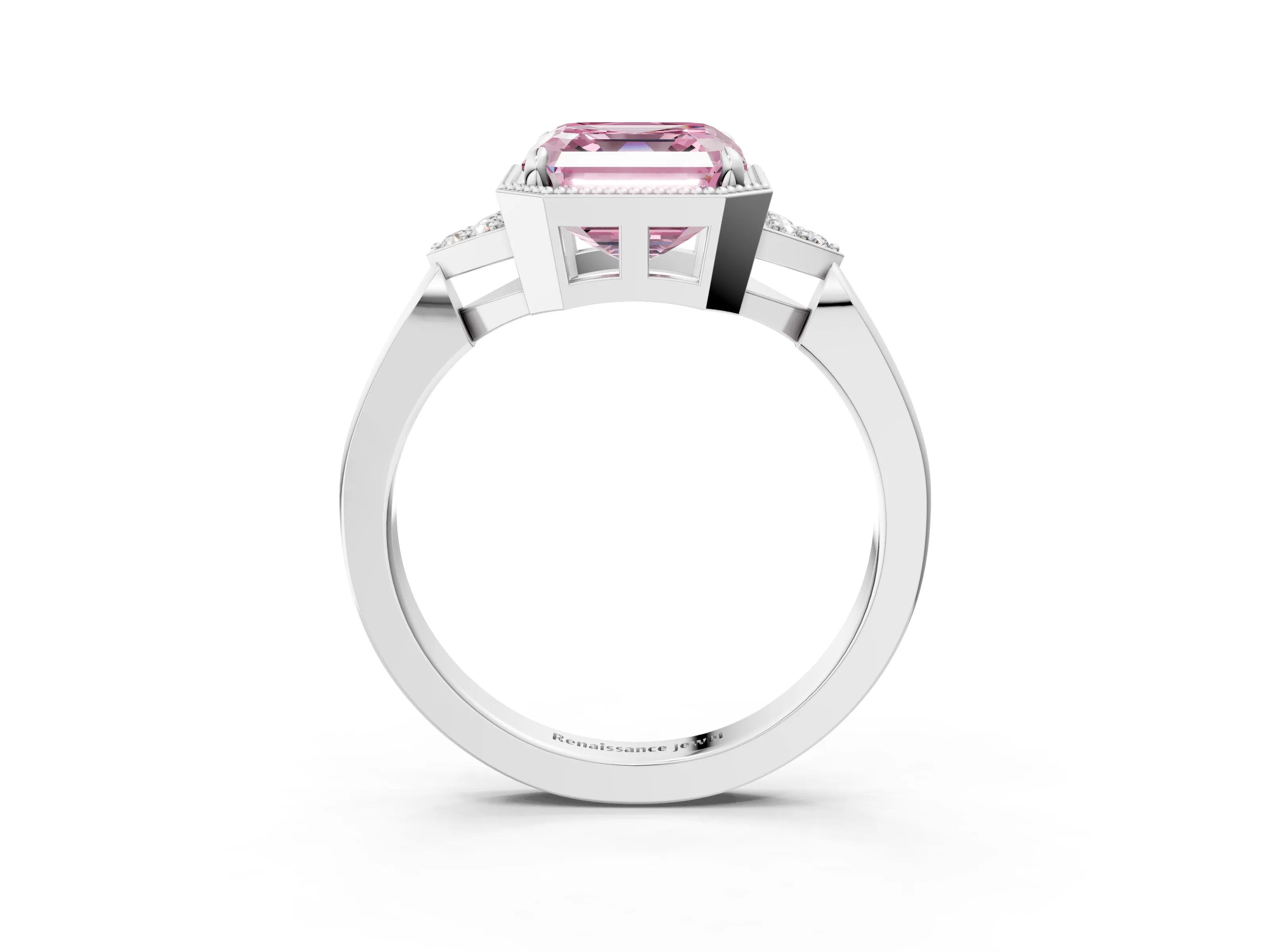 White gold Hexagonal Halo Fancy Pink Asscher Cut Diamond Solitaire with Pavé Band and Four-Prong Setting_18