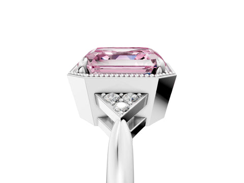 White gold Hexagonal Halo Fancy Pink Asscher Cut Diamond Solitaire with Pavé Band and Four-Prong Setting_20