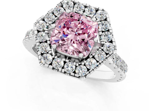 White gold Hexagonal Halo Fancy Pink Cushion Cut Diamond Pavé Band with Four-Prong Setting_1