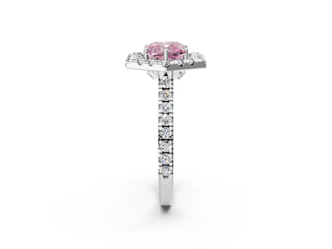 White gold Hexagonal Halo Fancy Pink Cushion Cut Diamond Pavé Band with Four-Prong Setting_2