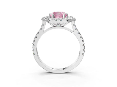 White gold Hexagonal Halo Fancy Pink Cushion Cut Diamond Pavé Band with Four-Prong Setting_3