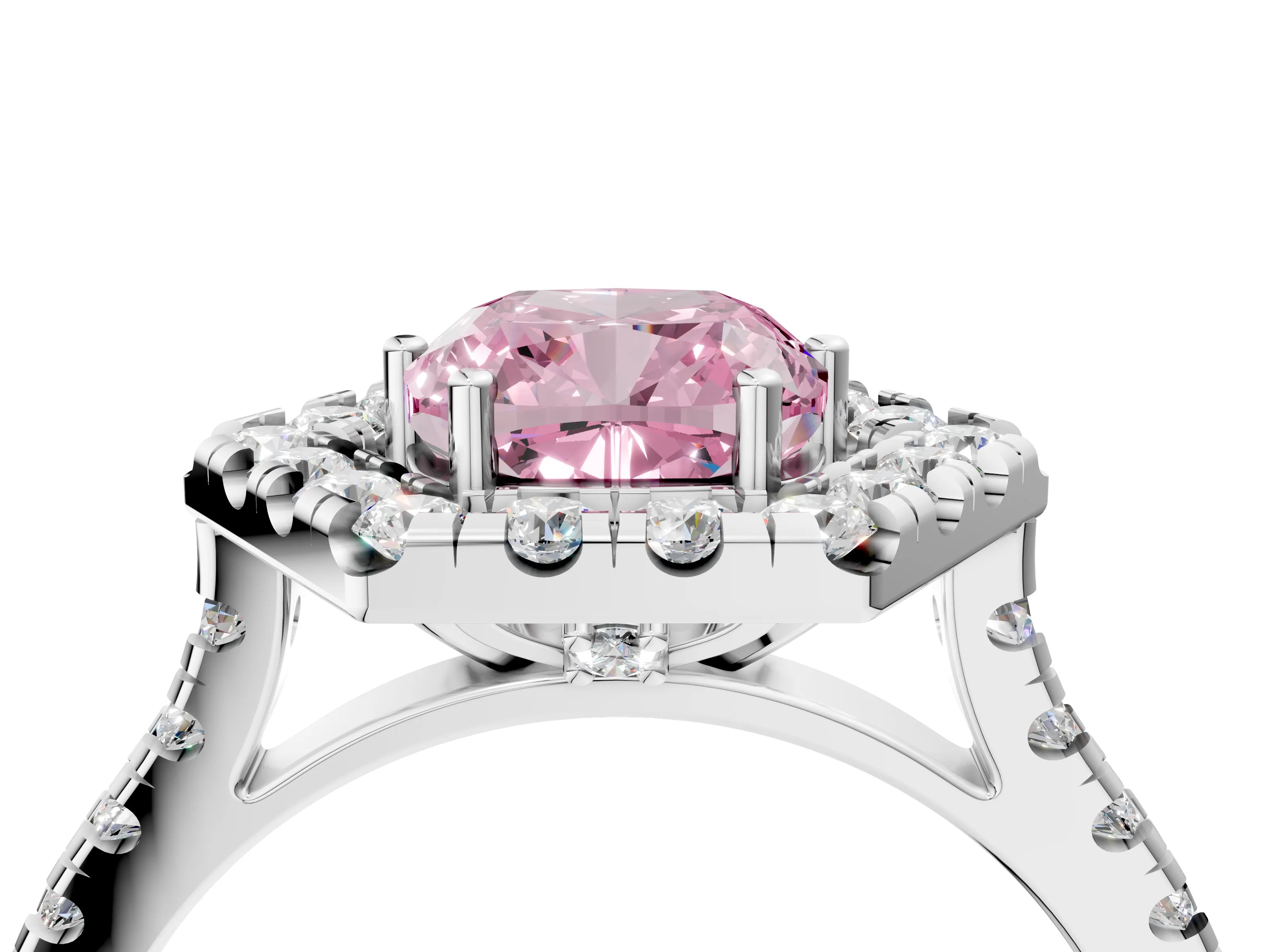 White gold Hexagonal Halo Fancy Pink Cushion Cut Diamond Pavé Band with Four-Prong Setting_4